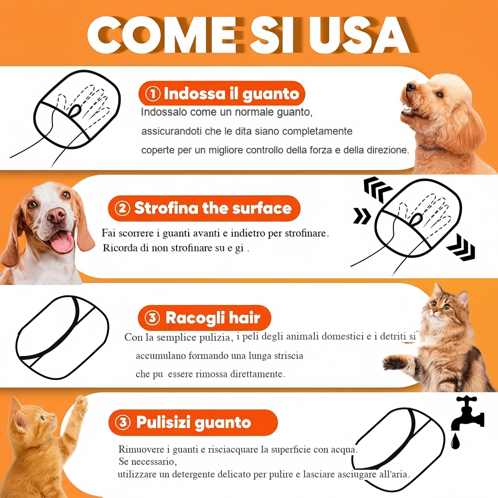 Guanto Rimuovi Peli per Cani e Gatti – Spazzola Antistatica per Pulizia del Pelo